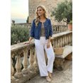 thumbnail image 2 of DARING DIVA Women's Casual 3/4 Sleeve Button Up Cropped Denim Jacket L Medium Blue, 2 of 6