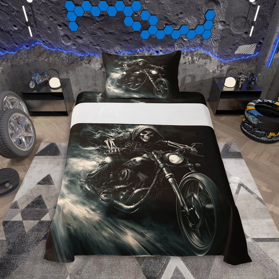 Erosebridal Boys Motogp Dirt Bike Twin Sheet Sets 3pcs,Gothic Skeleton Bedding For Kids Teens,Lightweight Room Decor