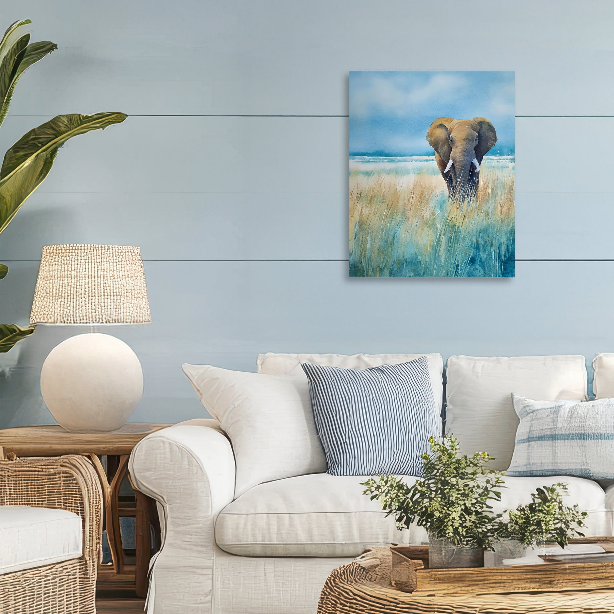 Stupell Industries Blue Grass Elephant Canvas Wall Art, design by Franklyn Gregory