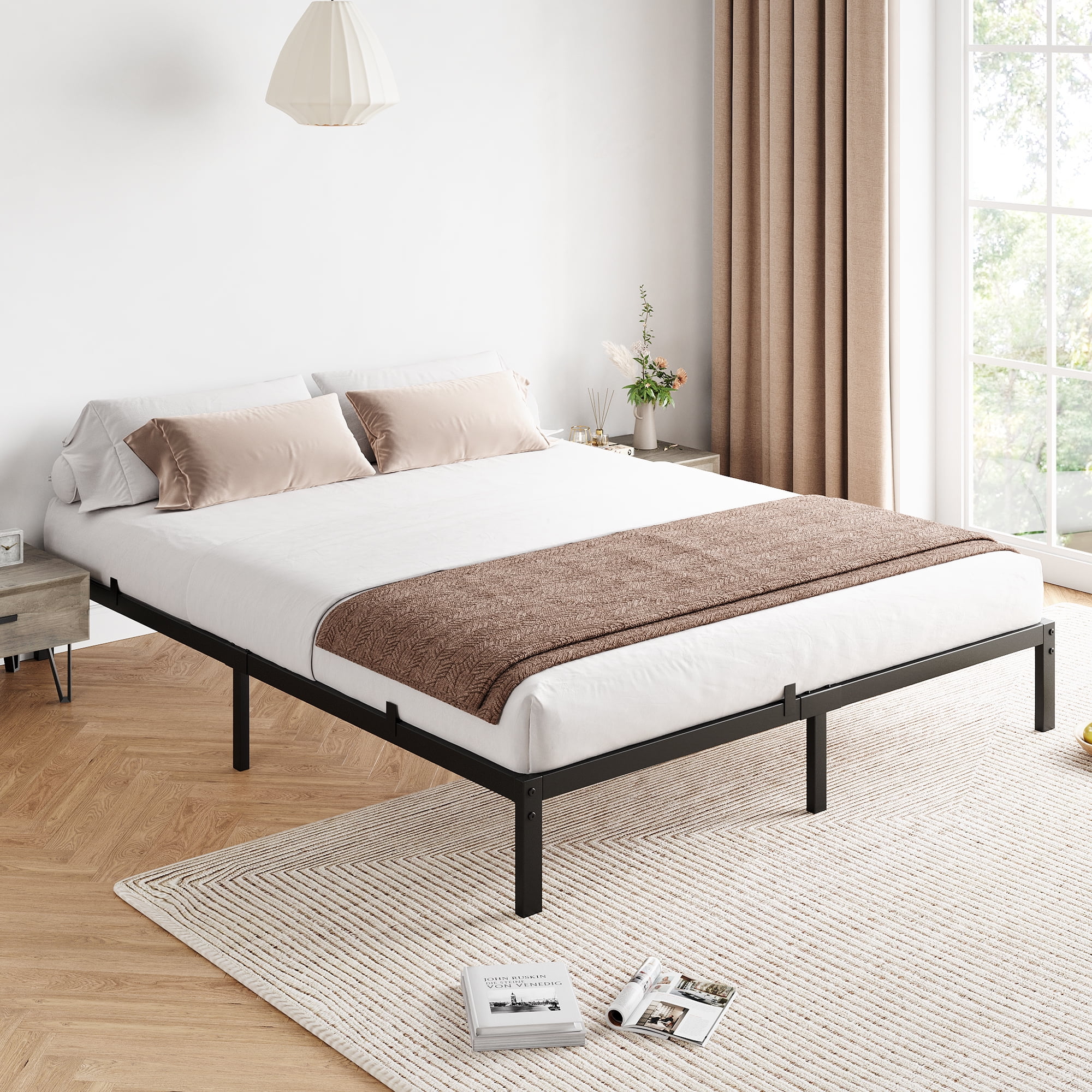 Twin/Full/Queen/King Size Bed Frame with Storage, 6"/8"/10"/14" Metal Platform Bed Frame, No Box Spring Needed, Steel Slat Support, Easy Assembly, Dur-able Bed Frame