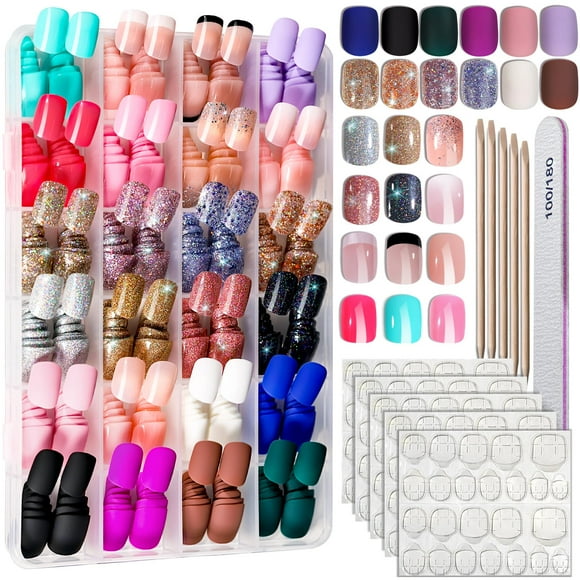 Press on Nails Fandamei, 24 colores, 576 unidades, cortas, cuadradas, mate