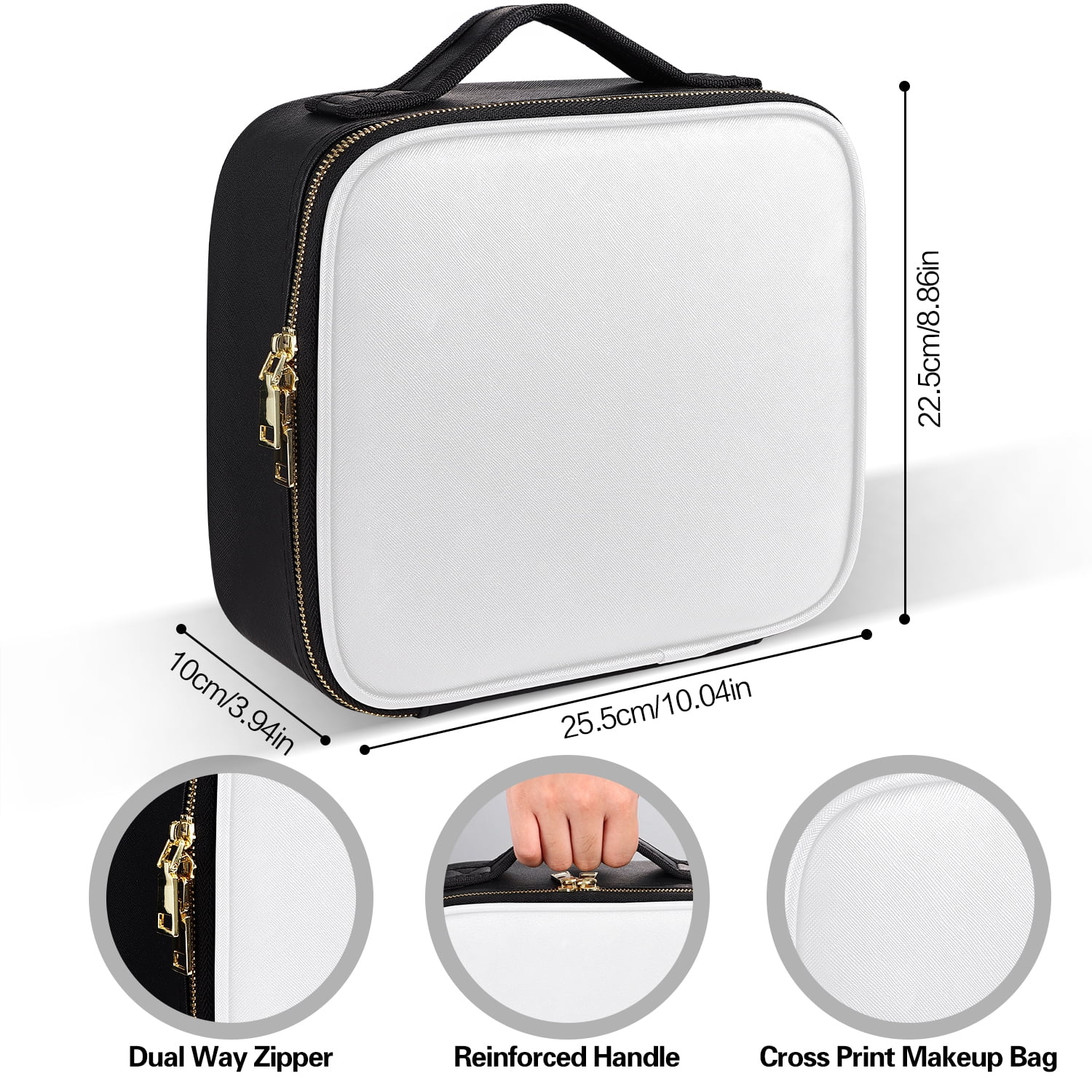 Aofmee Makeup Bag for Women, Travel Bag Organizer Cosmetic Case with Adjustable Dividers Waterproof Shockproof Handbag, White