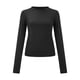 thumbnail image 2 of Gibobby Blusa Termica Camisetas ajustadas de manga larga con cuello redondo para mujer, camiseta básica sólida ajustada ajustada, camisa recortada para entrenamiento y Yoga（Negro， XS), 2 of 5