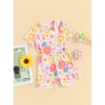thumbnail image 5 of PaerPade Kid Toddler Baby Girl Summer 2 Pieces Shorts Outfits,6 12 18 24 Months 2T 3T 4T Flower Print Round Neck Short Sleeve T-Shirts Tops and Shorts 2Pcs Clothes Set, 5 of 9