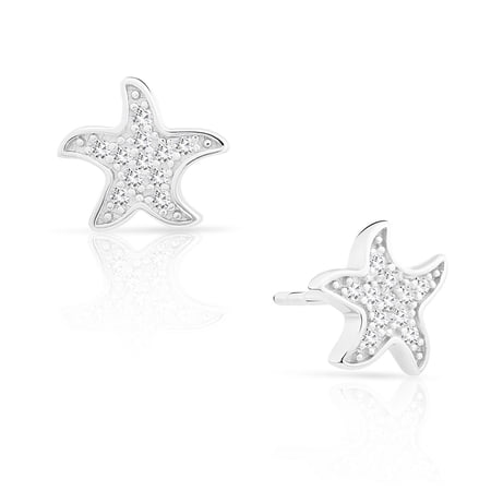 Tilo Jewelry .925 Sterling Silver Starfish Stud Earrings with Cubic Zirconia CZ Stones | Women, Men, Unisex