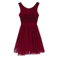 thumbnail image 5 of inlzdz Women Lyrical Dress Ballet Dance Costumes Chiffon Flowy Tulle Skirt Gymnastics Dancewear Leotard Wine Red L, 5 of 7