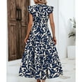 thumbnail image 5 of Robe à Manches 3/4 pour Femmes, Robe d'Été pour Femmes, Robe d'Été à Manches Volantes Plissée à Col Rond Imprimé avec Lacets, Robe d'Été pour Filles, 5 of 5