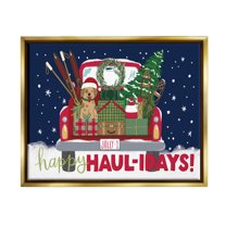 Stupell Industries Happy Haul-idays Christmas Gift Truck Graphic Art Metallic Gold Floating Framed Canvas Print Wall Art, Design by Amanda McGee