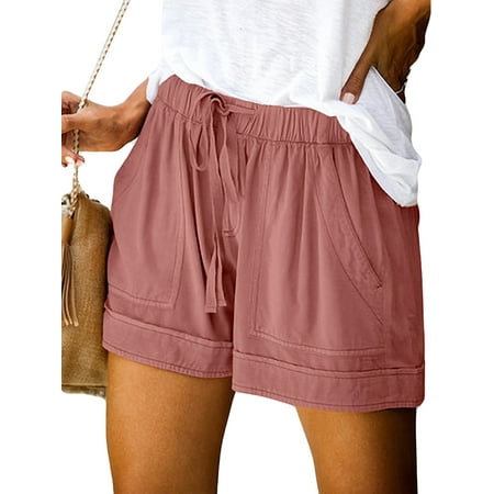S-5XL Women Casual Shorts Plain Solid Color Elastic Waist Drawstring ...