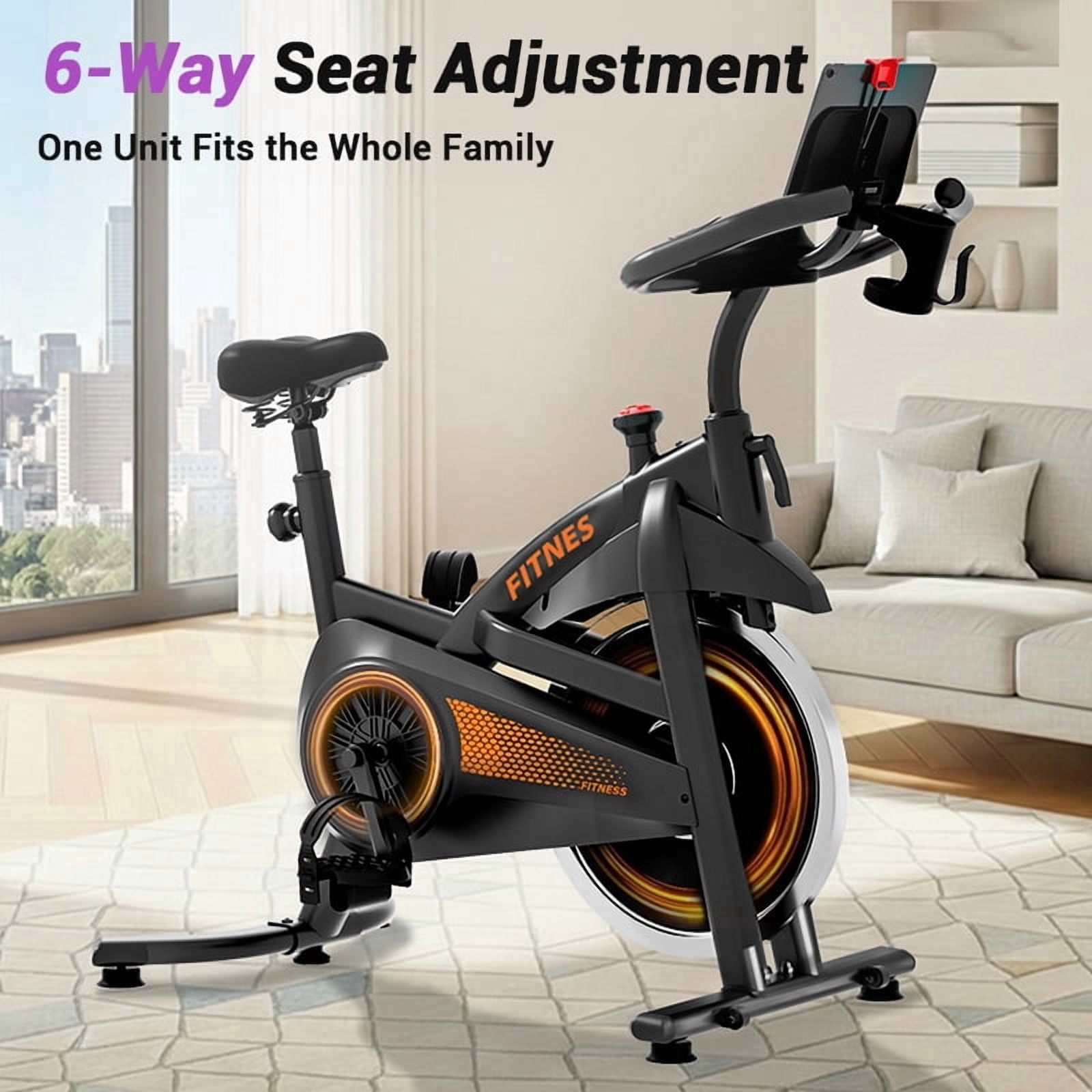 LEZEE Exercise Bike Indoor Cycling Bike Adjustable Resistance for Home Workout Use Max Weight 300 lbs with Extra Comfort Seat