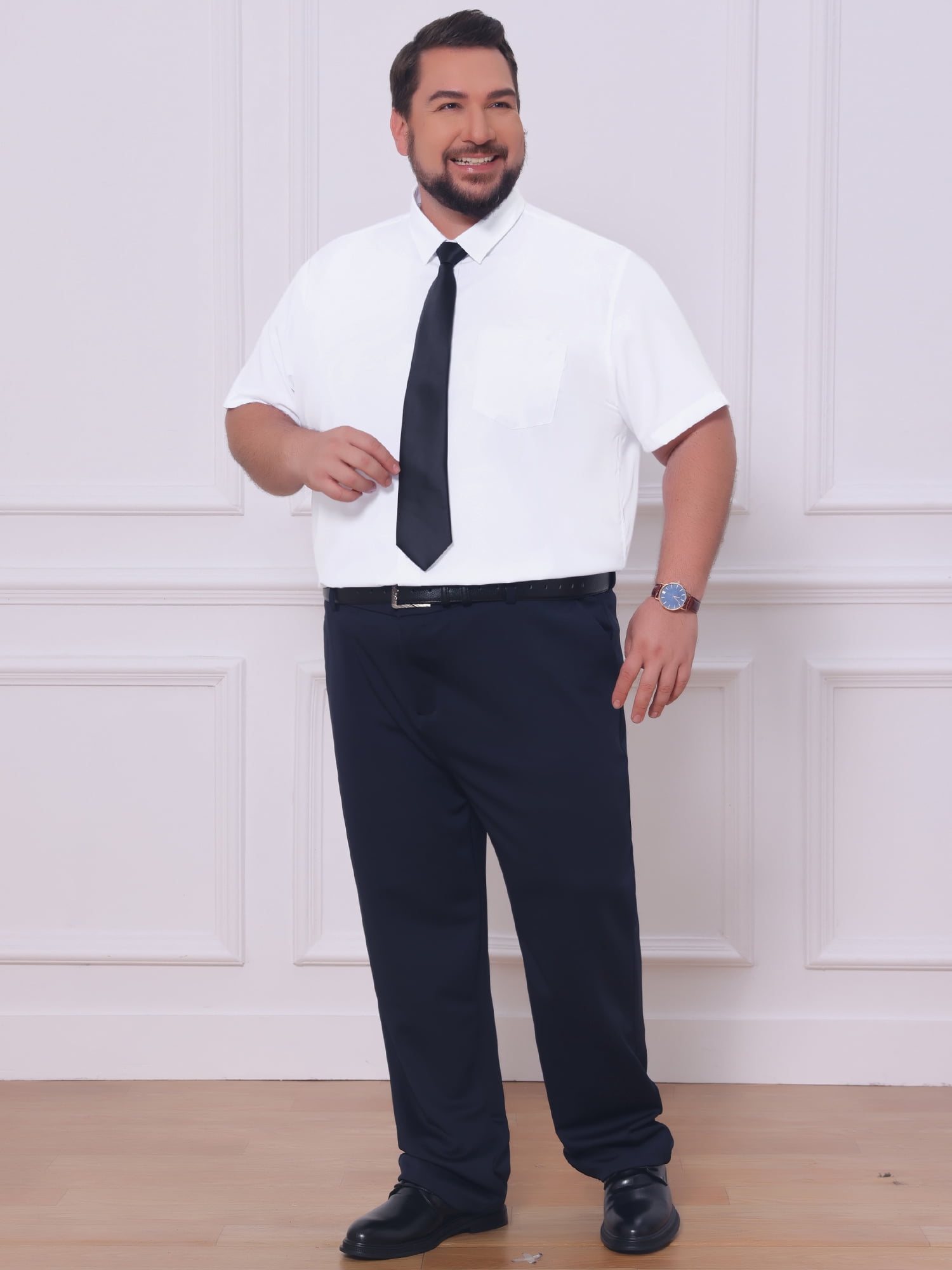 DARING DIVA Men's Big and Tall Business Dress Shirt with Chest Pocket 4XL White