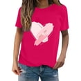 thumbnail image 2 of Women's T Shirts New Summer Valentines Day Simple Love Printed Round Neck Short Sleeve Casual Tops Hot Pink, 2 of 4
