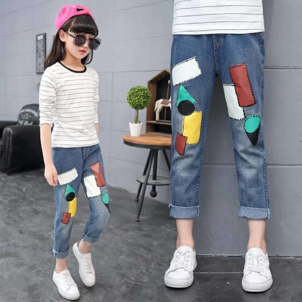 Ropa para niños, jeans para niñas, estilos de primavera y otoño, pantalones holgados de estilo occidental para niños de talla grande, pantalones casuales para niños de talla grande