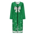 thumbnail image 3 of Yuyamidu Christmas Zipper Front Robes for Women Long Dressing Gown Snowflake Mid-Length Robe Size M Bow Crewneck Bathrobe with Pockets Green Long Sleeve Housecoats, 3 of 7