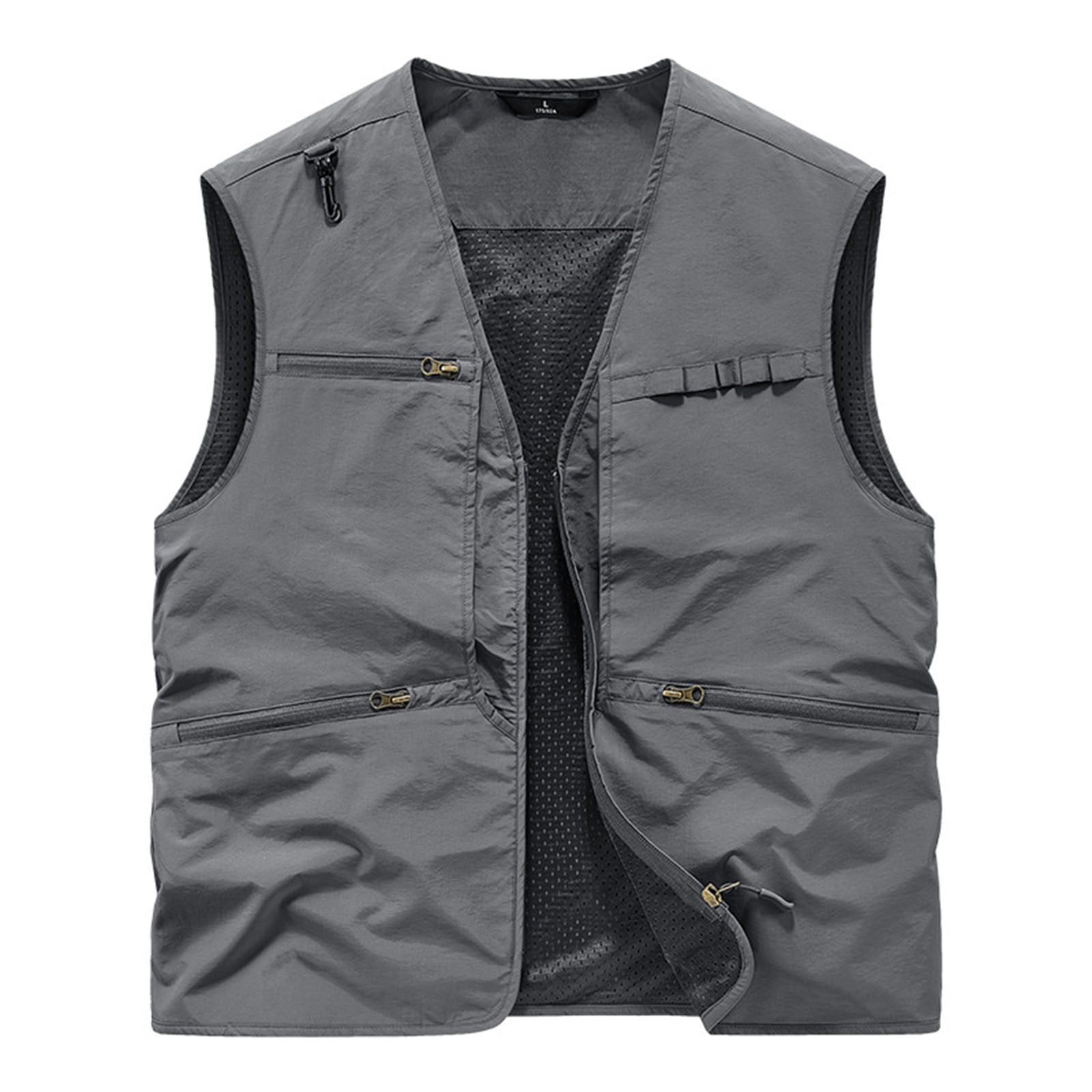 YOIAVAIOY Men's lightweight Vests Casual Outdoor Work Jacket Travel Hiking Running Outerwear Vests with Zip Pocket Gray XXL