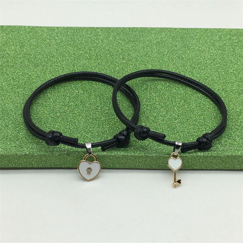 Yaoping 1Pair Couple Bracelet Alloy Heart Key Lock Charm Bracelet Handmade  Jewelry Rope Bracelet Lovers Gifts for Women 