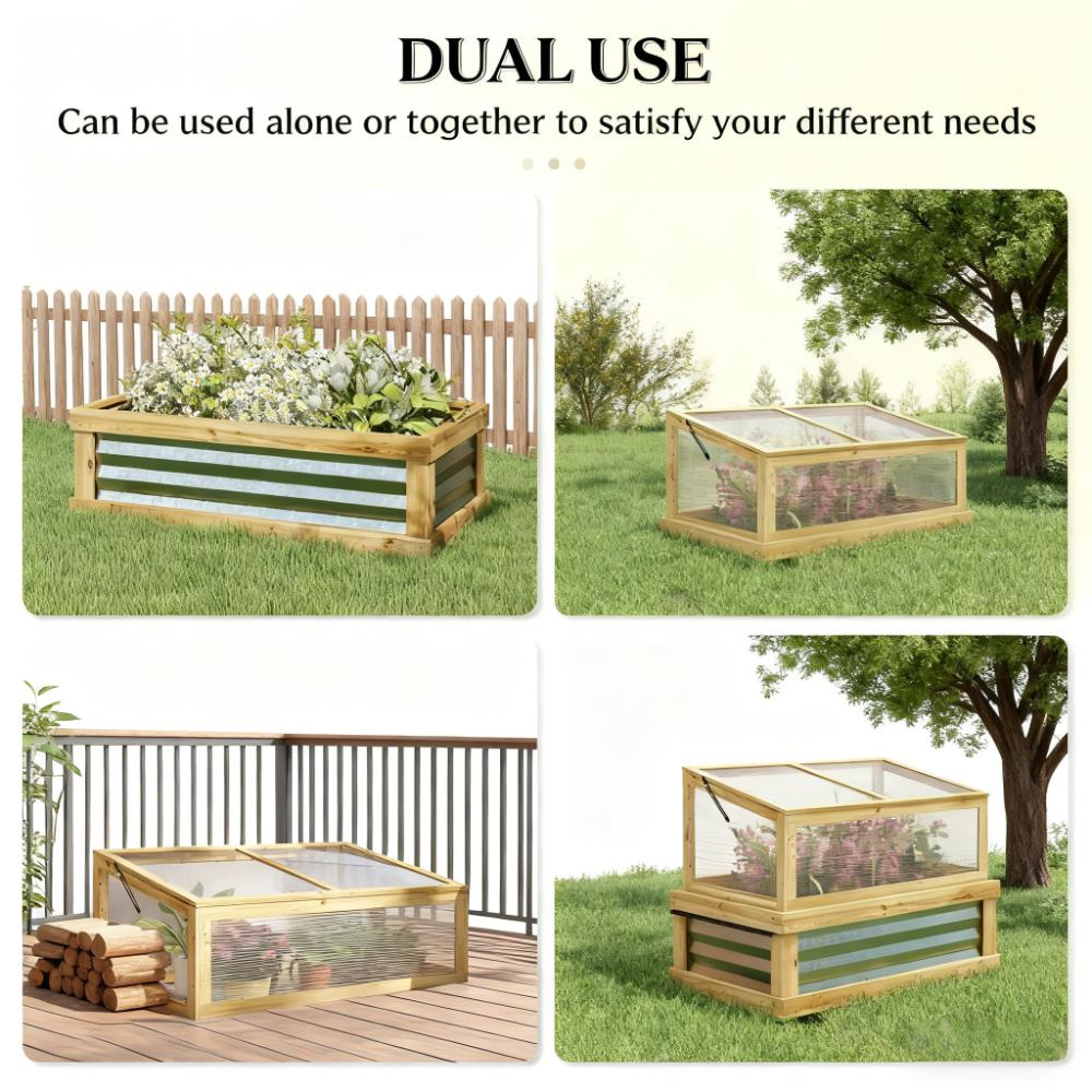 Raised Garden Bed, Wooden Cold Frame Planter with Lean-to Greenhouse, Raised Garden Flower Bed Kit