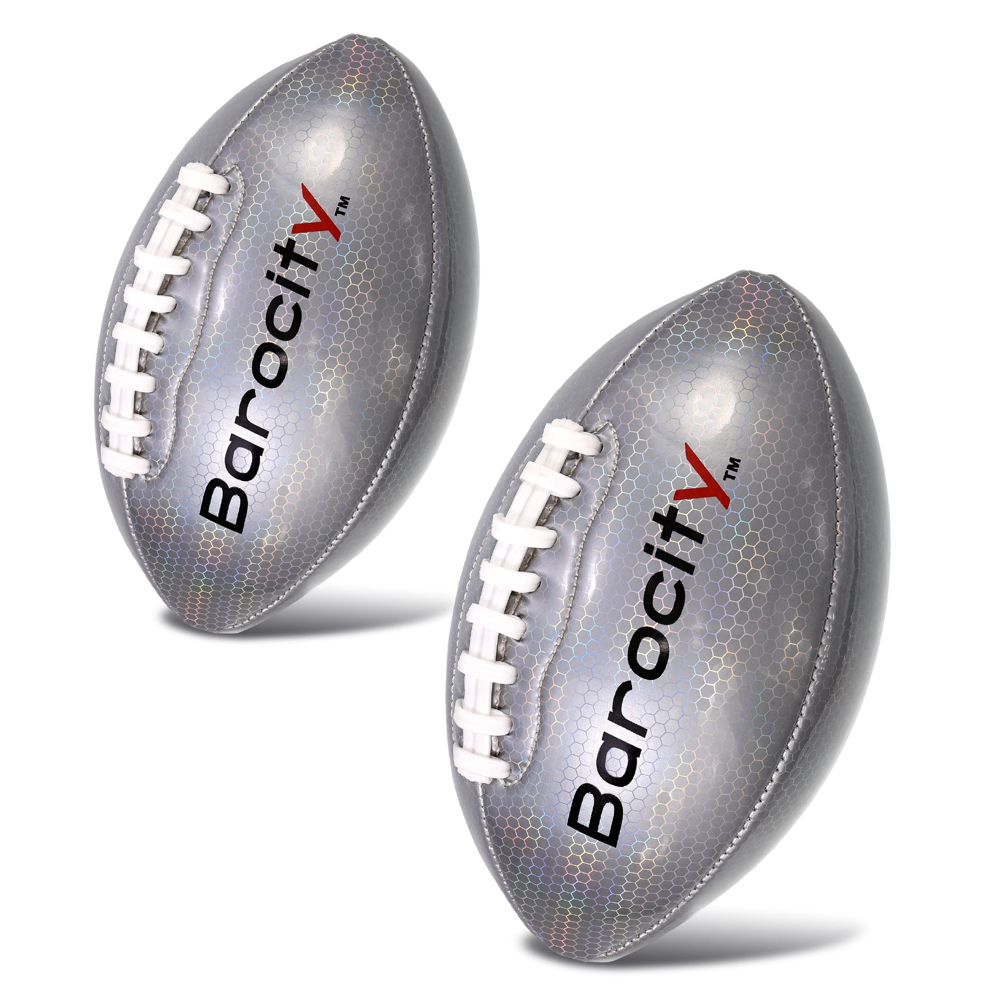 Barocity Footballs for Kids - Reflective Iridescent Rainbow Hex Pattern Boy Girl Official Match Football for Indoor, Outdoor, Practice - 2 Premium Durable Training Balls Silver Size 3 and Size 6