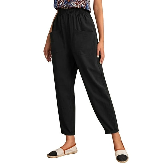 Sngxgn Women's Pants with Pockets High Waisted Stretch Pants for Women Travel Work Casual(Black,XXL)