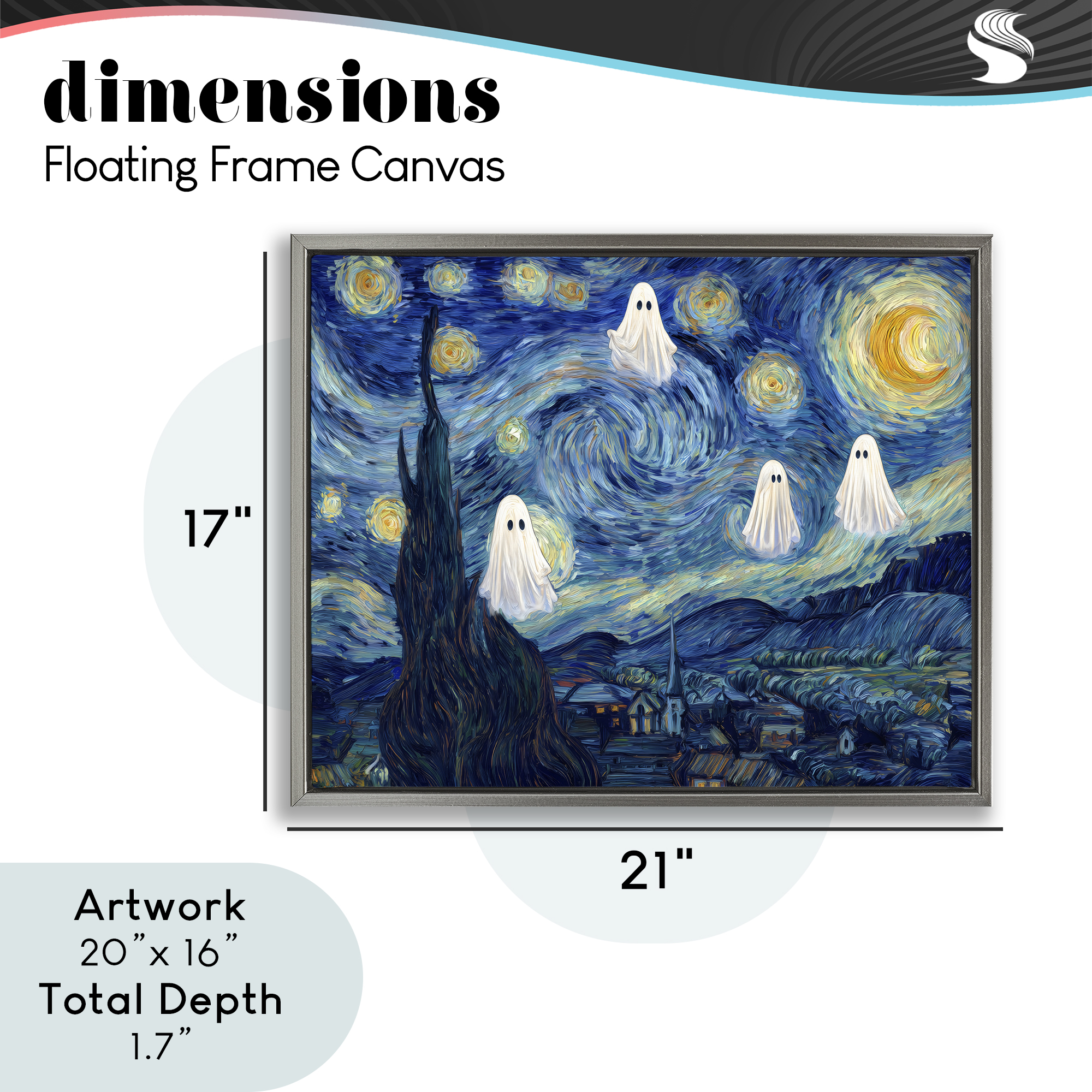 Classic Night Ghosties Gray Framed Floater Canvas Wall Art, design by Arlington Prints