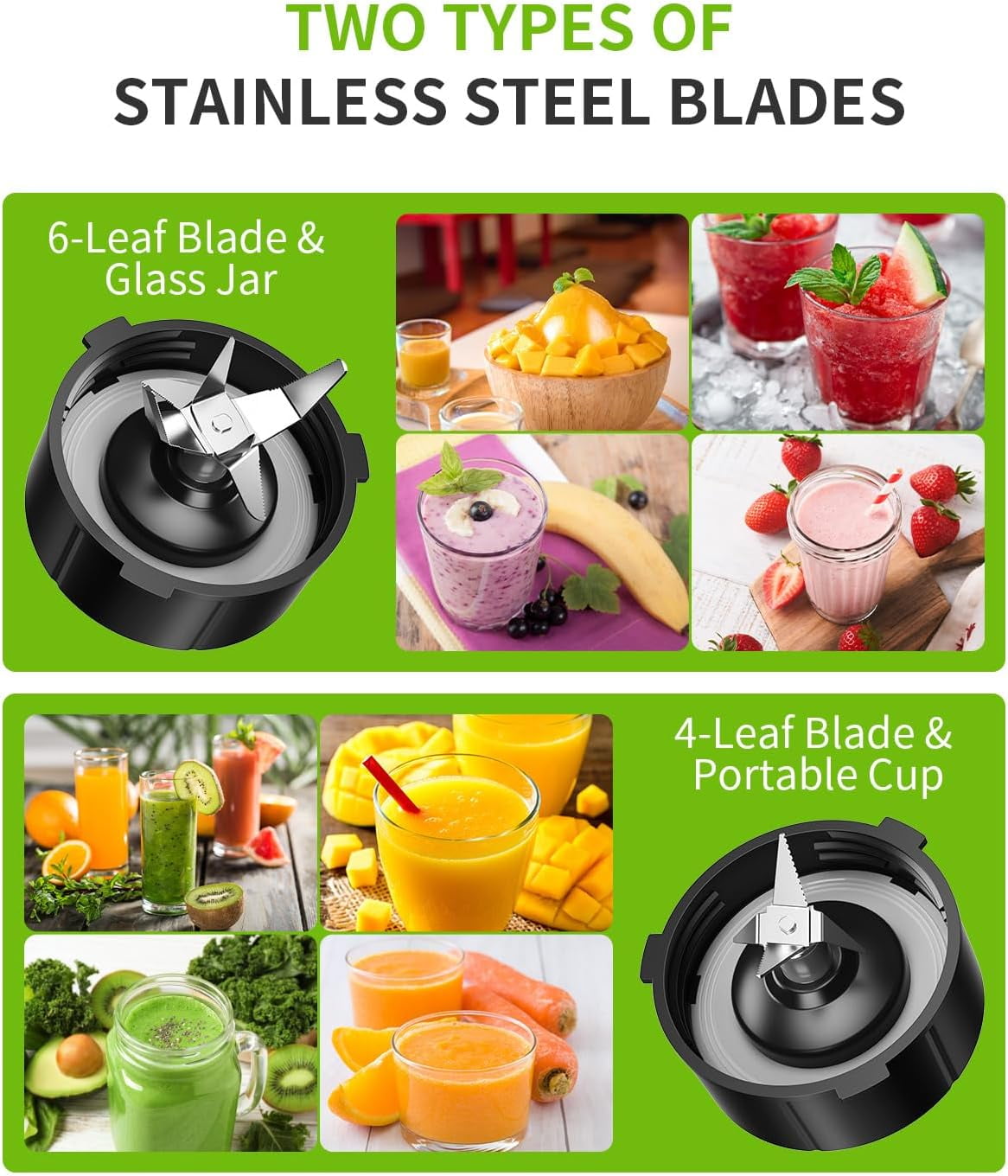 1200W Blender for Smoothies and Shakes, 52 Oz Countop Blender & 22 Oz Personal Blender Combo, 6-leaf Blade, 3 Adjustable Speed for Juices, Frozen Fruit Drinks, Sauces, Self-Cleaning