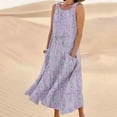 thumbnail image 2 of Summer Plus Size Beach Dresses for Womens 2025 Fashion Sleeveless And Linen Round Neck Printed Long Dress, 2 of 5