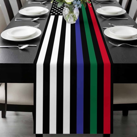 4th of July Table Runner 36 Inches Long, Blue Green Red Line American Flag Kitchen Coffee Dining Table Decoration for Home Party Birthday Wedding Home Decor 13x36 Inches
