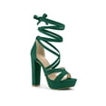 thumbnail image 1 of BLISSFUL STEP Women's Lace Up Platform Block High Heel Sandals Emerald Green 9, 1 of 6
