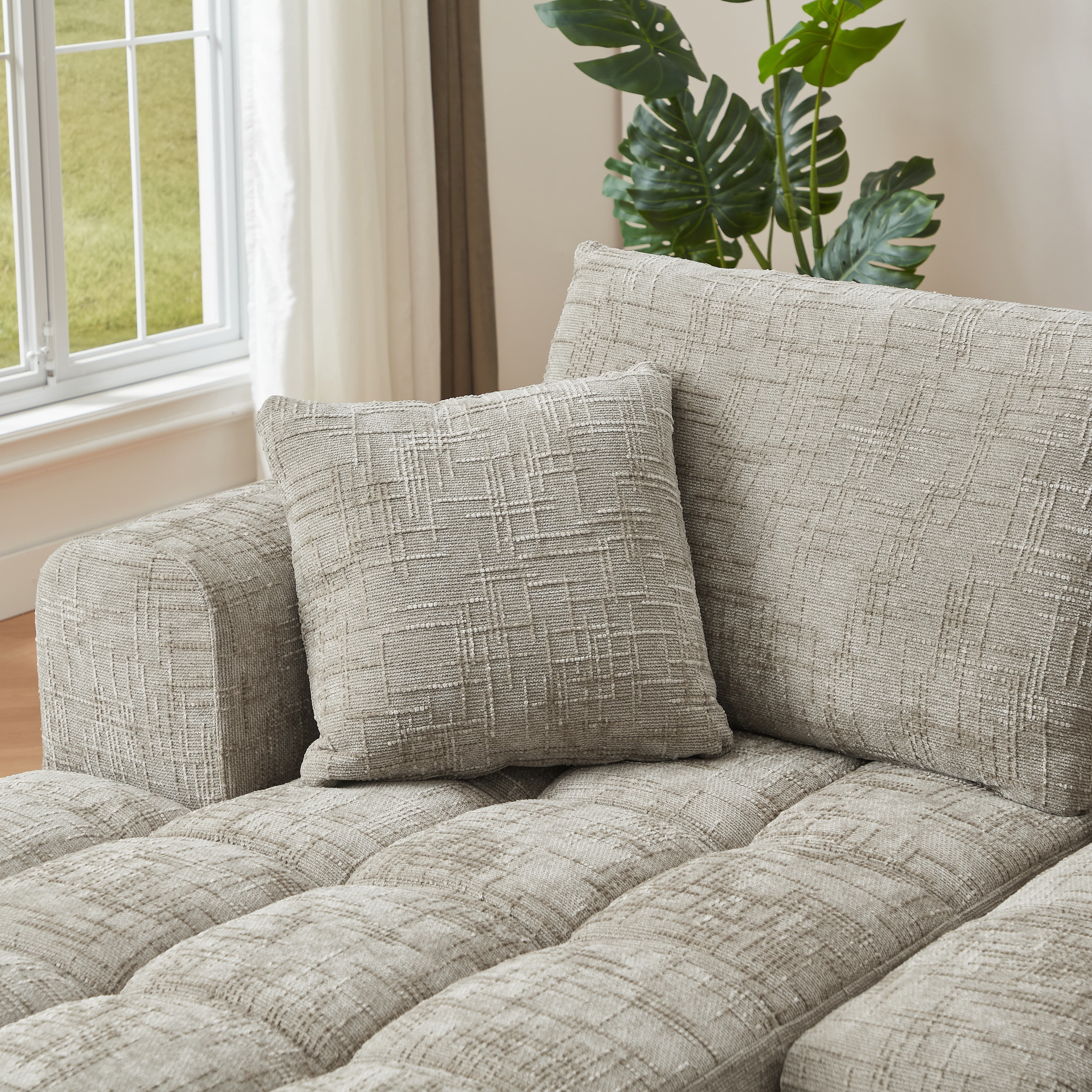 MAYEERTY 108.3" Khaki Chenille L-Shaped Modular Sectional Sofa, Pocket Spring No Assembly Couch for Living Room Apartment