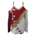 thumbnail image 3 of Innerwin Tee Off The Shoulder Femmes T-shirt Partie Manches Longues Sexy T-shirt Vin Rouge S, 3 of 4