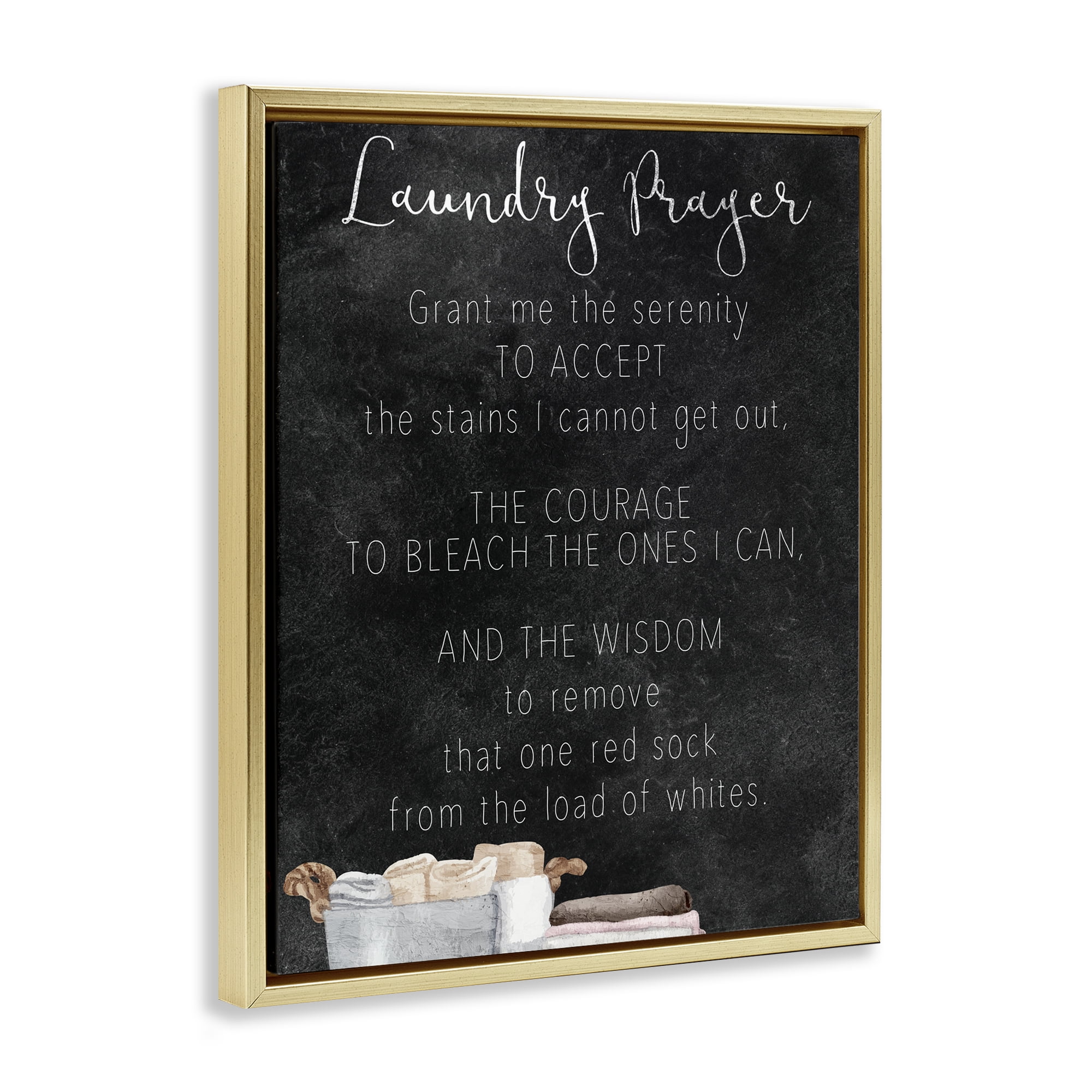 Accept The Stains Laundry Prayer Gold Framed Floater Canvas Wall Art, design by Kim Allen