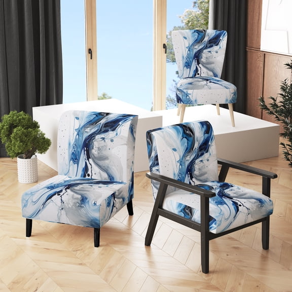 Designart "Ethereal Elixir Blue Grey Tranquility IX" Blue Abstract Upholstered Accent Chair - Modern Arm Chair For Living Room