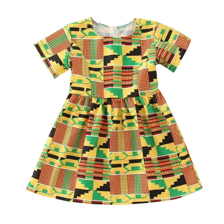 

TAIAOJING Tutu Tulle Dress For Baby Girl Toddler Kids African Dashiki Traditional Style Short Sleeve Round Neck Ankara Princess Outfits Dresses 1-2 Years