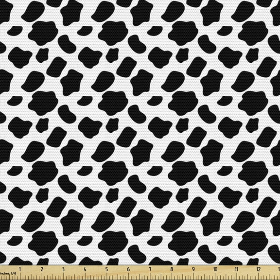 Ambesonne Cow Print Fabric by the Yard Upholstery, Cow Skin with Spots, 3 Yards, White Black