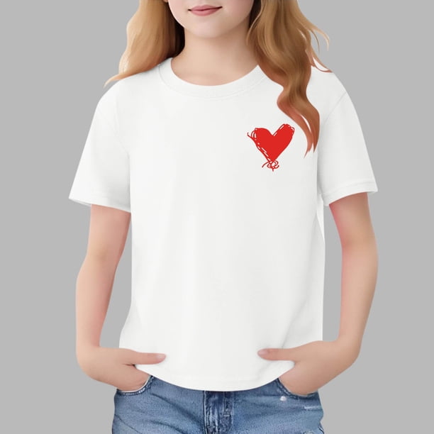 Blusas y camisas de manga corta con cuello redondo para niños Camiseta de verano de manga corta estampada para niñas Jersey elegante de cuello redondo para niñas Top de algodón para niños