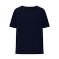 thumbnail image 2 of Women's Short Sleeve V-Neck T-Shirt Loose Fit Tops Base Plain Tshirts Summer Fashion Outfit Essentials, 3XL Navy-A, 2 of 7