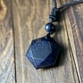 thumbnail image 3 of 1 piece retro hexagonal blue green chalcedony crystal pendant necklace - geometric stone jewelry with black rope, universal casual outfit for men and women and Valentine's Day, Mother's Day,,Silver, 3 of 10