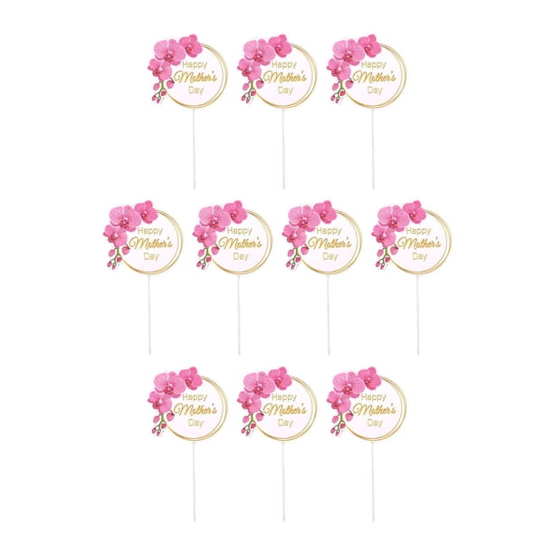 10 piezas de adornos para cupcakes con texto "Happy Cake Topper", decoración para hornear, adornos de papel para cupcakes DIY Redondo