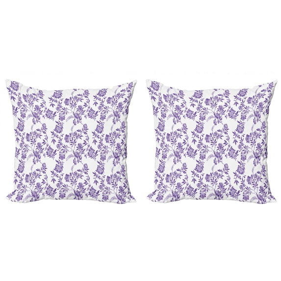 Ambesonne Floral Throw Pillow Cover 2 Pack, Thriving Season Plants, 24", Violet and White