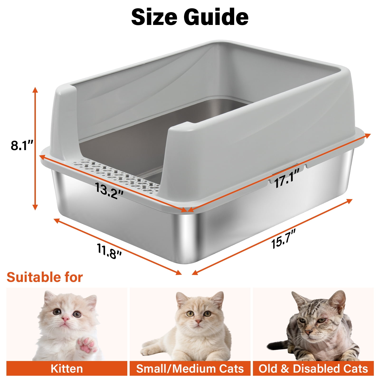 NYUTU Medium Stainless Steel Litter Box with Lid  - M Metal Cat Litter Box Cat Litterbox  Pet Toilet Supplies for Cat or Kitty/Kitten，No Stick Easy Clean-No Smell