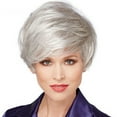 thumbnail image 3 of UYUH Short Gray Wigs Stylish Short Haircuts for Older Lady Mixed Black Grey Highlight Synthetic Wig with Bangs for Daily Party 12in, 3 of 5