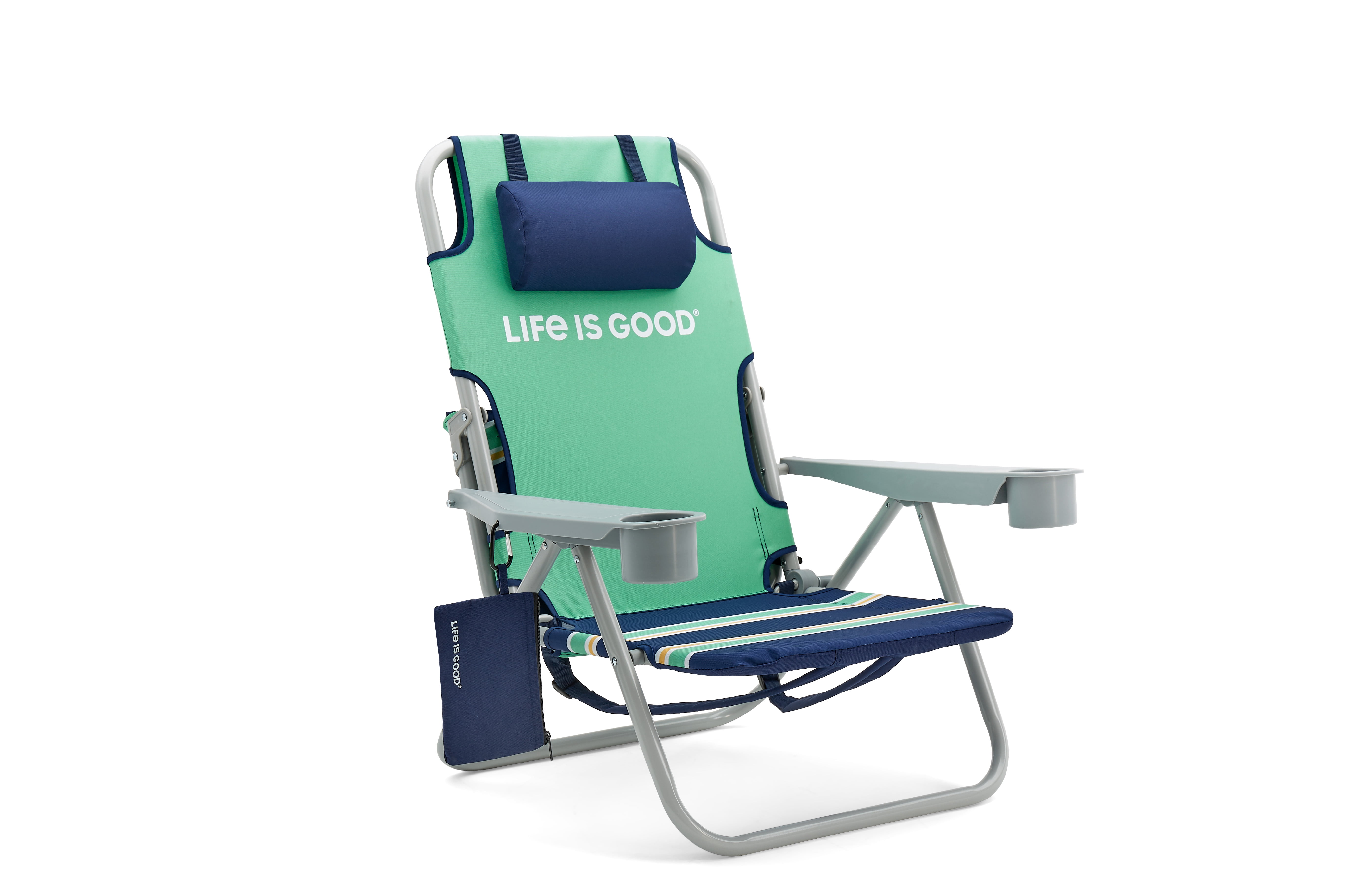 Life is Good Beach Chair Silver Frame Green Sun