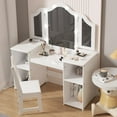 thumbnail image 6 of ChaoLink Princess Girls Vanity Set with Touch Lights, Wooden Makeup Vanity Desk & Chair, Tri-Fold Mirror, Storage Shelves & Drawers, 6 of 6