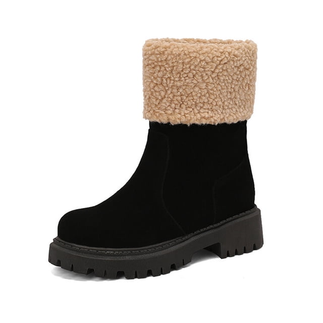 Dsscvnef Bottes d'Hiver Doublées pour Femmes Talon Bas à Enfiler Mi-Mollet Bottes de Randonnée Confortables et Chaudes