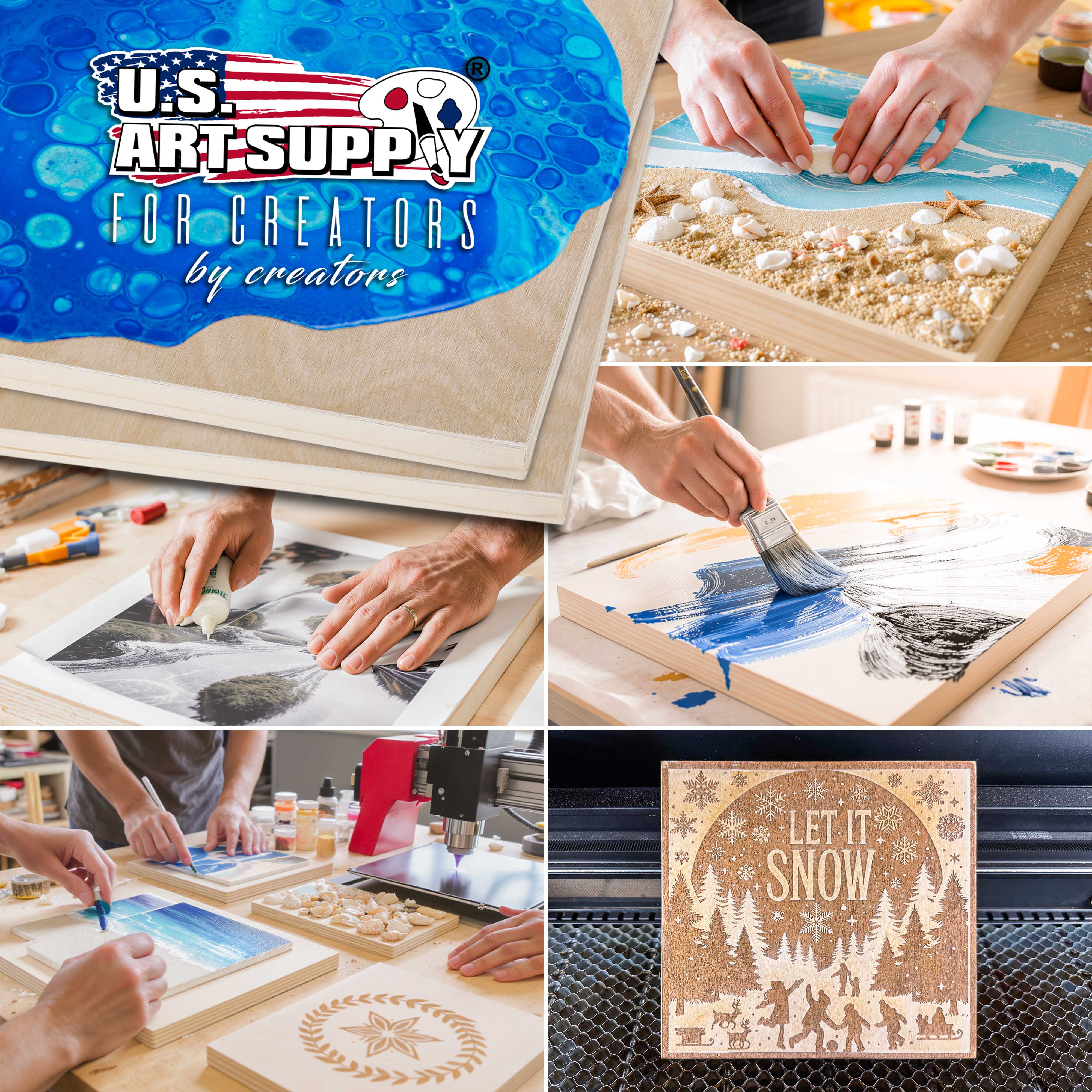 U.S. Art Supply Unfinished Cradled Wood Panels for Painting, 2 Pack of 30x30 inch - Gallery Birch Wooden Canvas Boards 1-1/2" Deep - Mixed-Media Craft, Acrylic, Oil, Encaustic, Paint Pouring