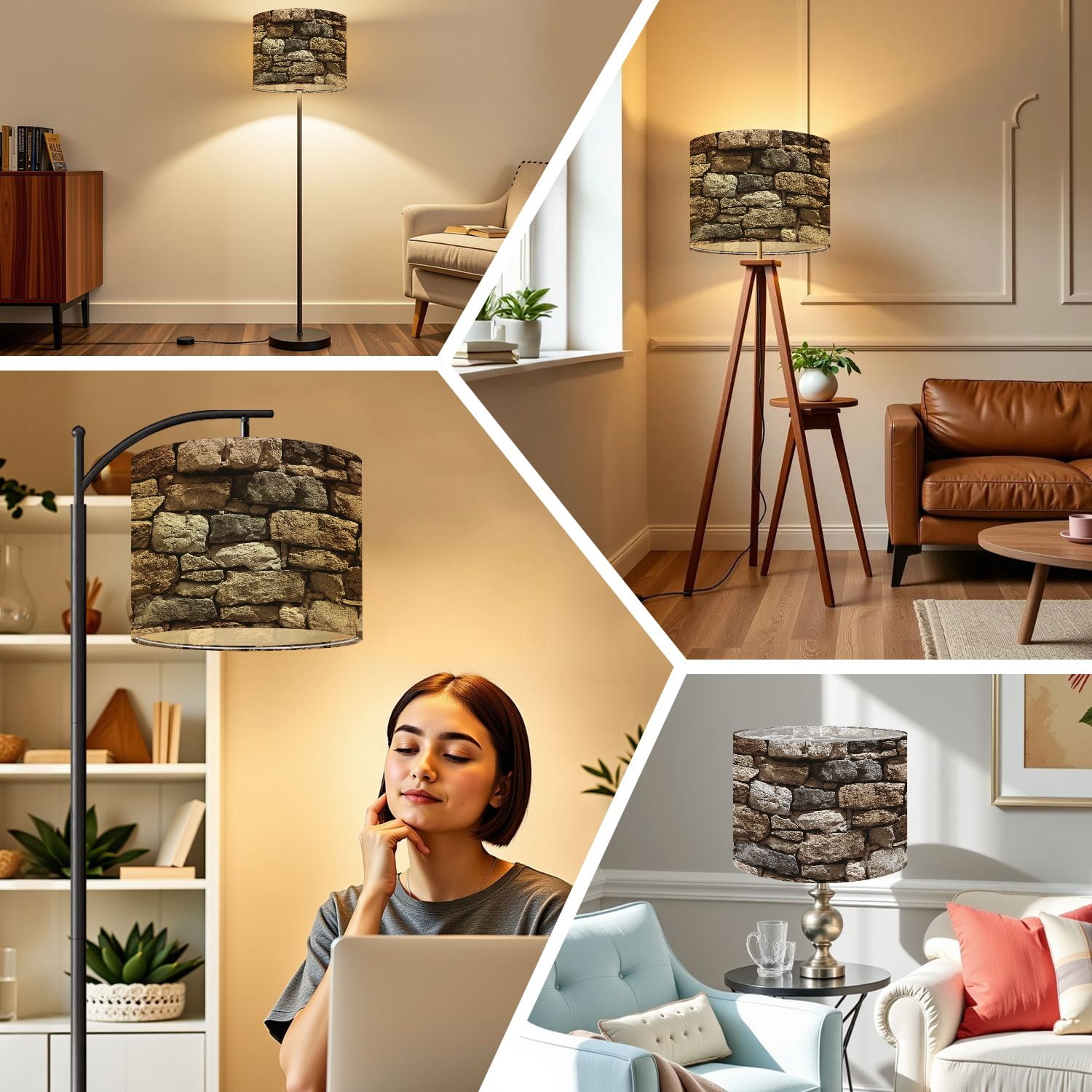 Linen Drum Lampshades Natural Stone Wall Texture Neutral Earth Tones 13"x13"x10" Light Shade for Table Lamps Floor Lamps Drum Lamp Shades Lampshade Replacement Assembly Required