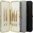 thumbnail image 1 of SHIQI-SEEDEW Tweezers Box Set, 5 PCS Isolation Pointy Precision Professional Stainless Tweezers with a PU Storage Case, Organizer Kit for Eyelash Extension, Beginner Lash Tech, Crafts Repair(Black, G, 1 of 4