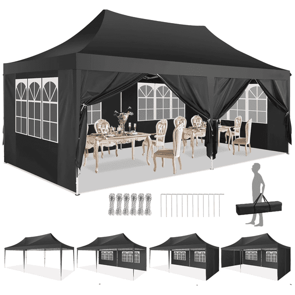 HOTEEL 10x20 Gazebo Canopy Tent with 6 Netting Sidewalls,Pop up Canopy for Parties Wedding,Commercial Easy up Gazebo with Sandbags,UV 50 