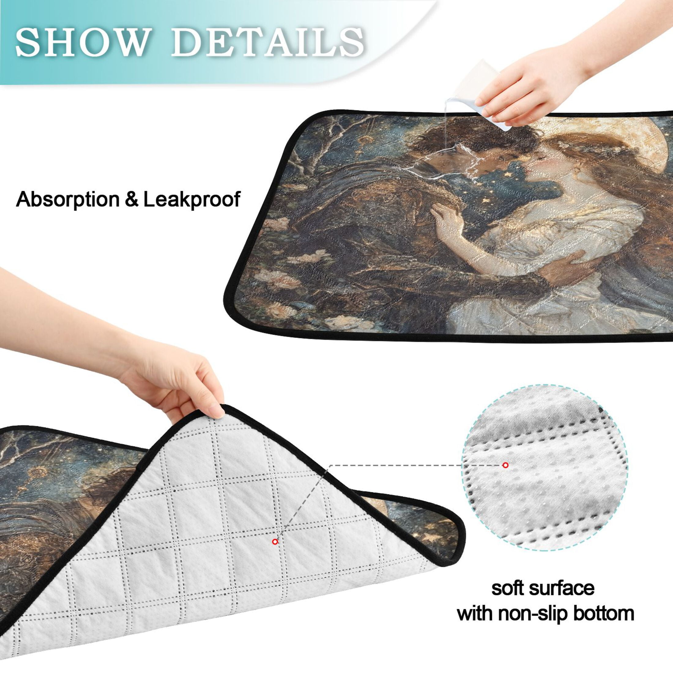 Qxltty Romantic Dating Cat litter Pads Pet Set of 3 Diaper Mats Center Anti-leakage Layer Absorbent Soft and Comfortable