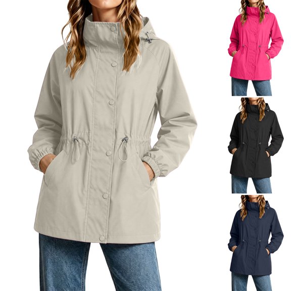 Msgweeeg Jacket Women Windbreaker Jacket Long Sleeve Hooded Slim Fit Sporty Tops Outdoor Active Outerwear Early Fall Fashion S-XL